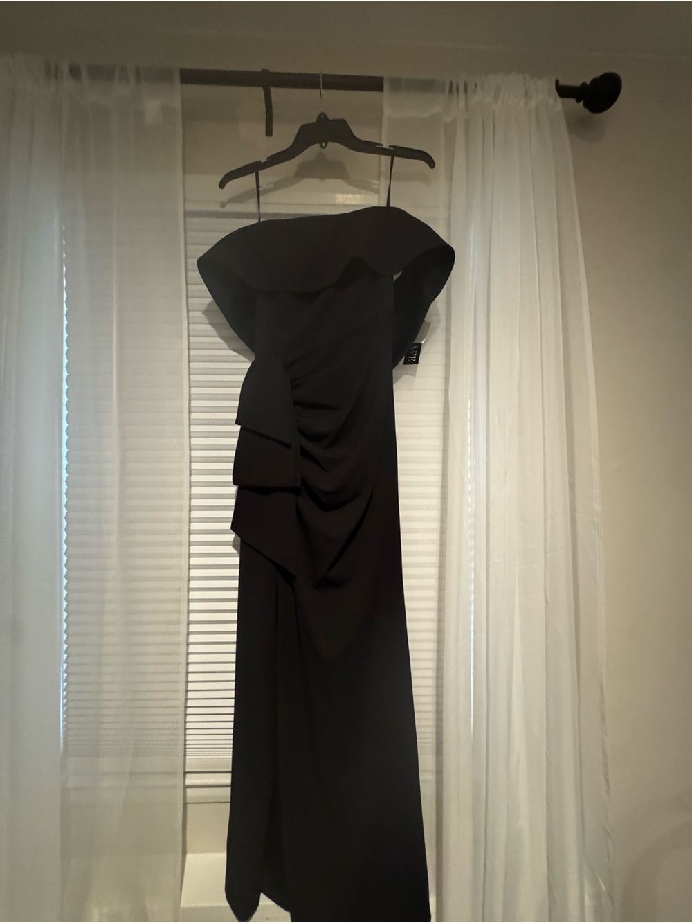 Xscape Black One-Shoulder Ruffle Evening Gown